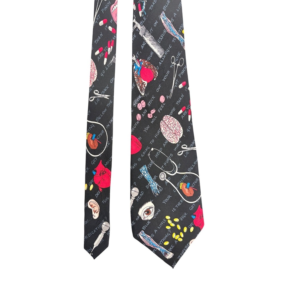 Nicole Miller 1996 Medical Anatomy Silk‎ Tie Mens Black Vintage Novelty Doctor